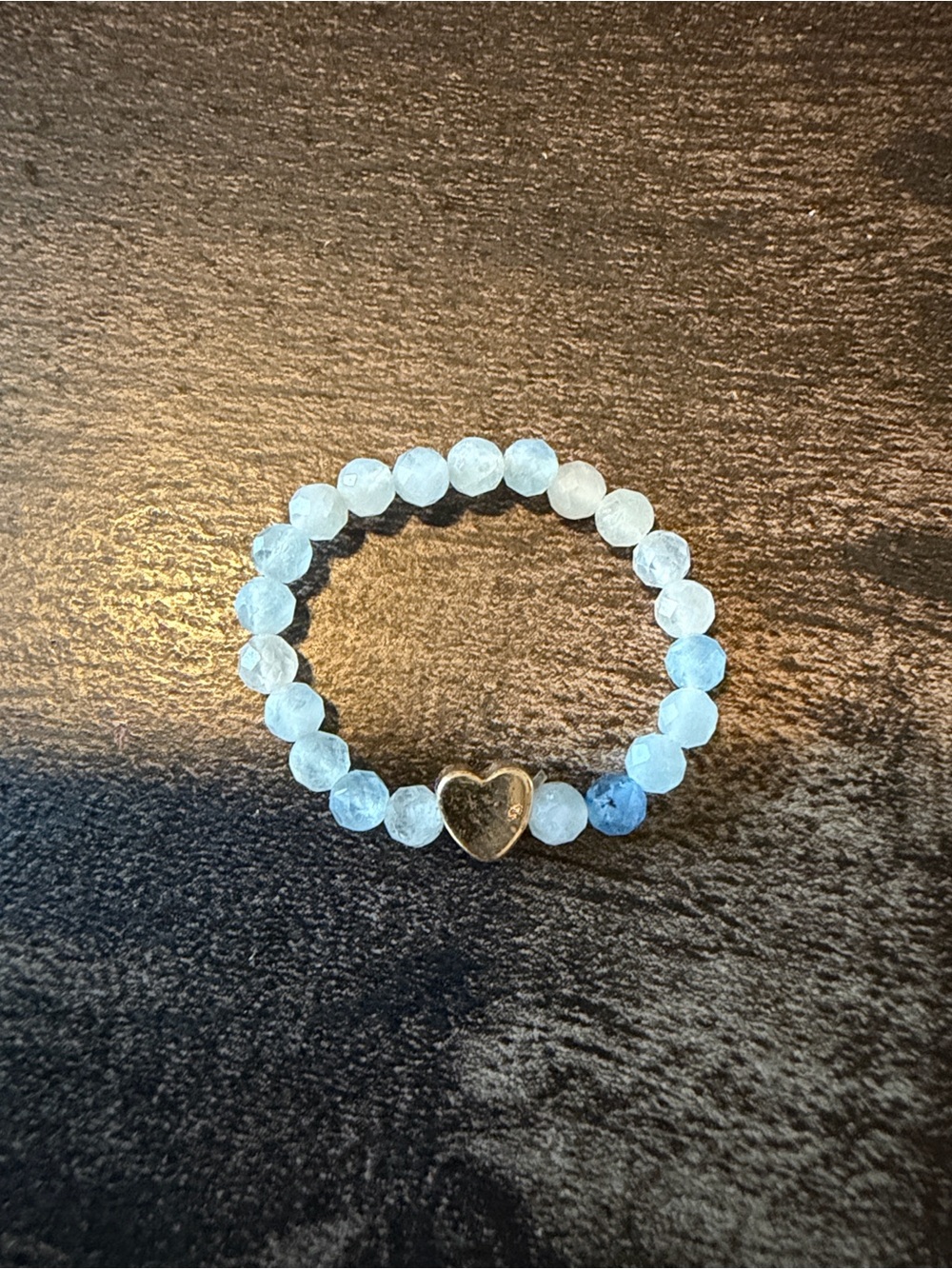 Aquamarine Stretch Ring with Gold Heart Charm..